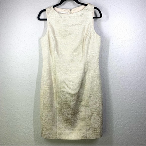 RICKIE FREEMAN for T.J. Nites‎ Cream Embossed Textured Midi Sheath Dress